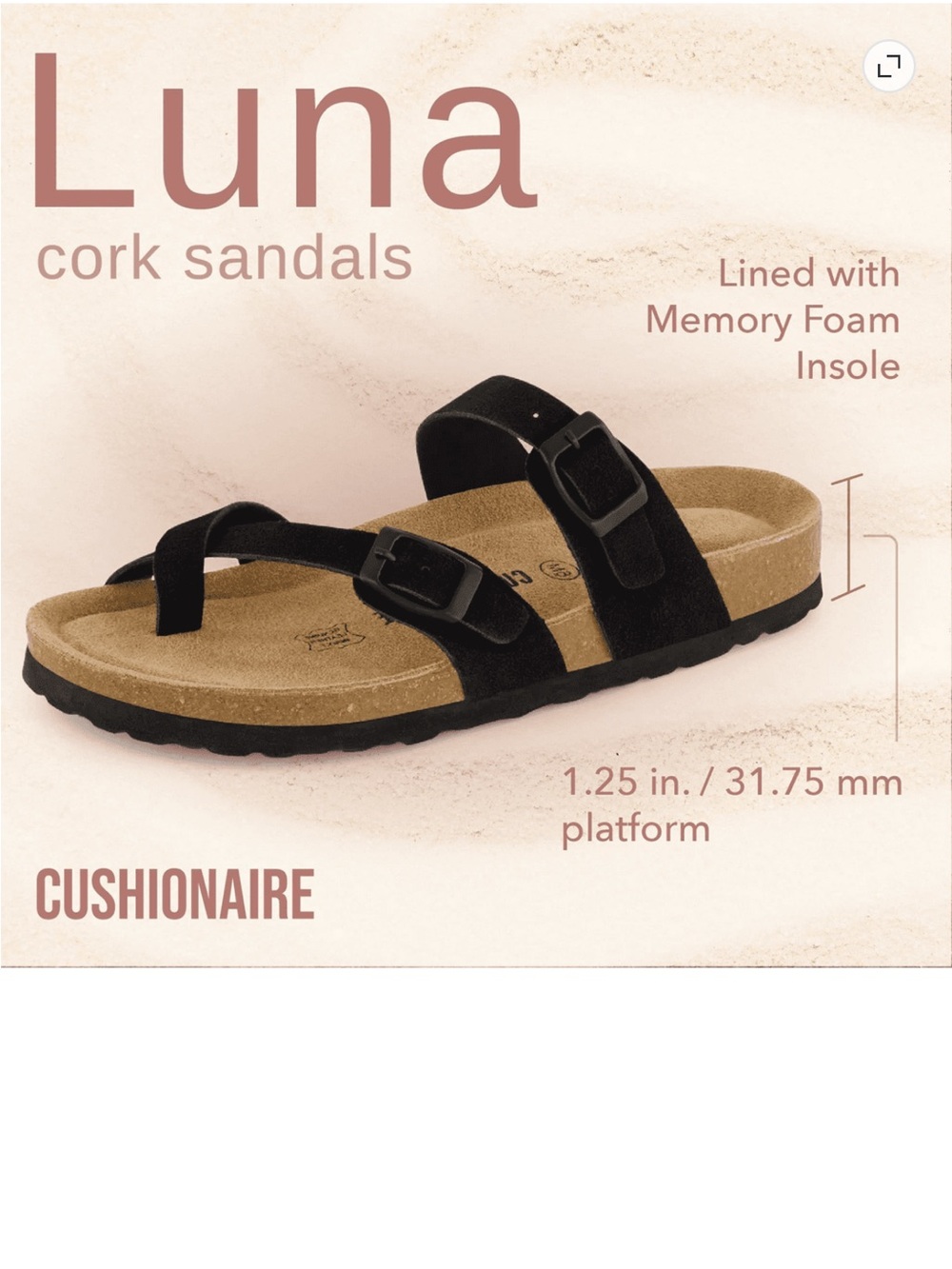 Cork Sandals - Black Vegan Women’s Memory Foam Footbed -